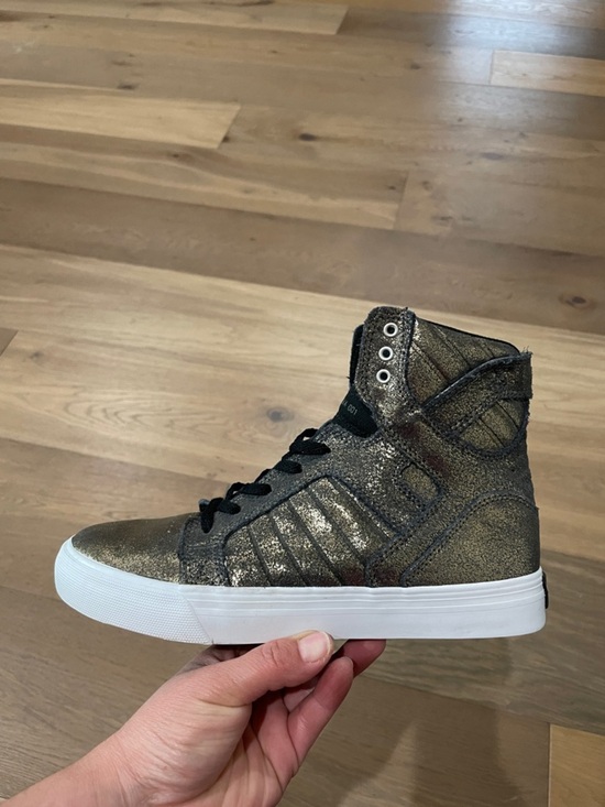 Supra Shiny Gold Punk Rock Biker High Top Boots Metallic Leather Lace Size 6 main image 11